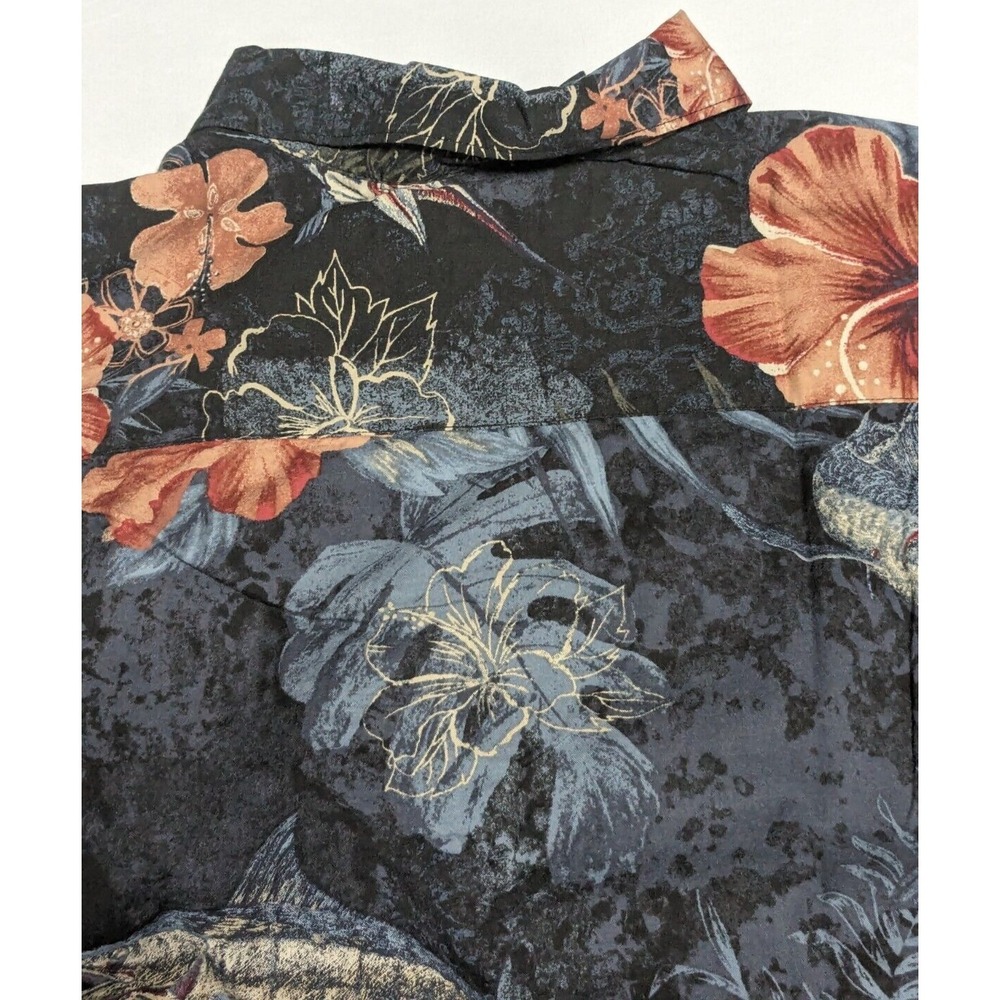 REEL LEGENDS Floral Swordfish Print Men Large Black Cotton Blend Hawaiian Shirt - Picture 13 of 15